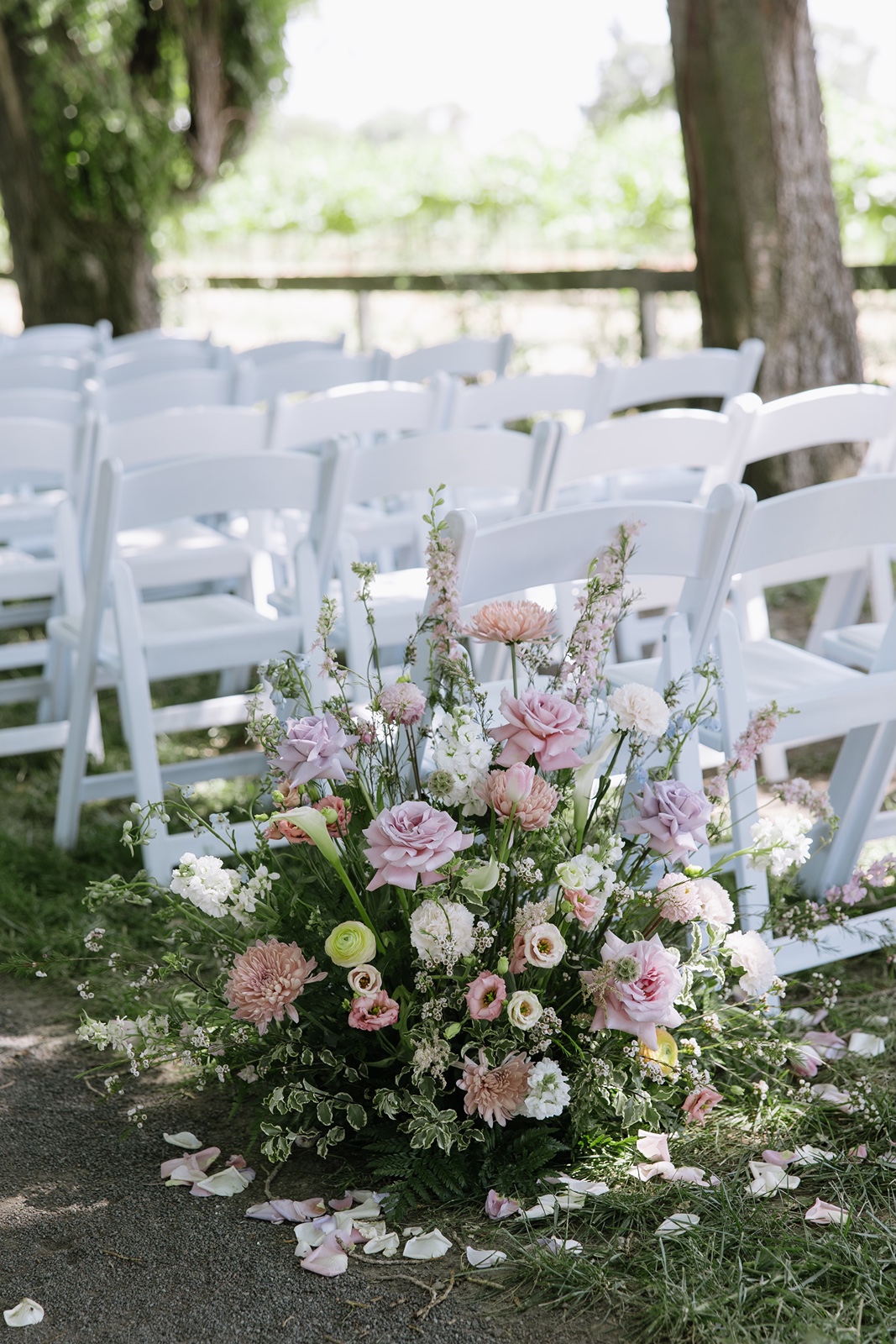 Pastel colored texture wedding flower arrangement