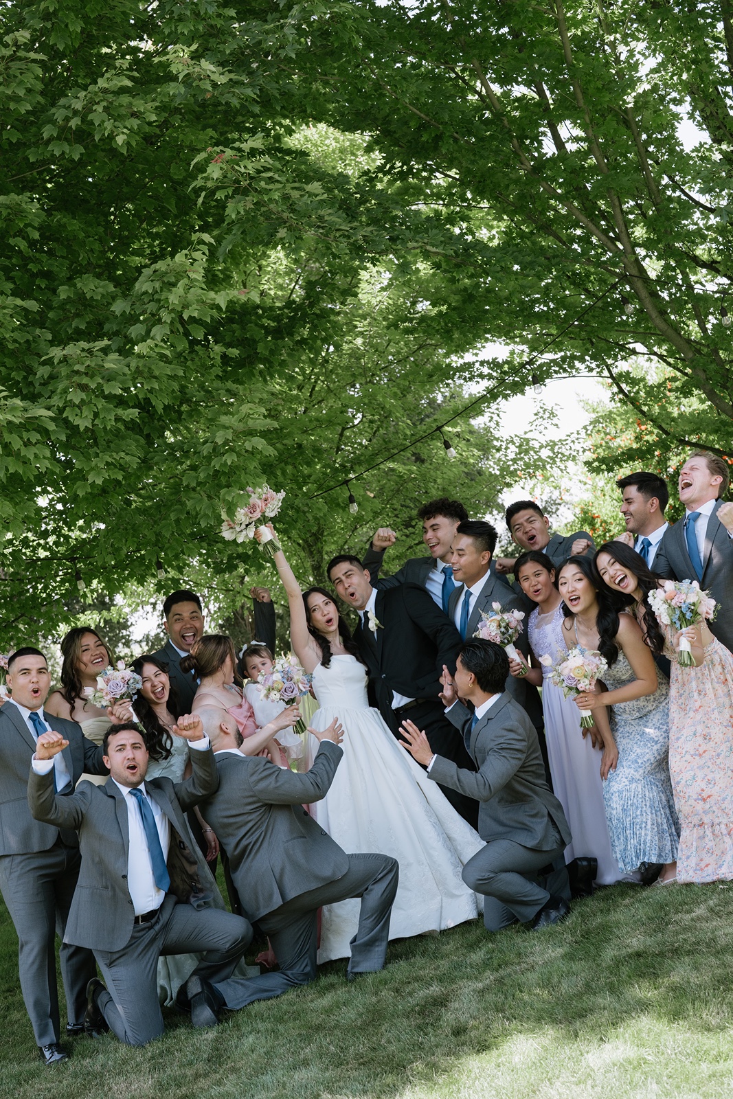 Bride and groom with wedding party at their Cavaignac Estate wedding