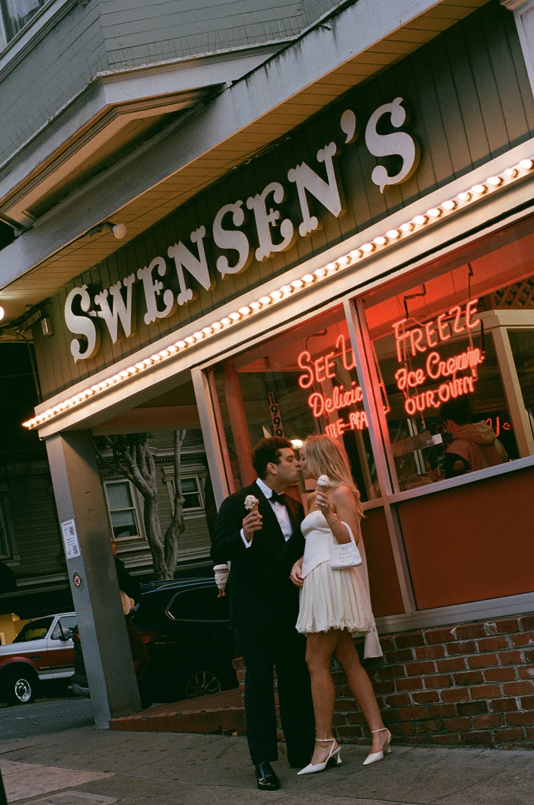 Man and woman enjoying ice cream at Swensen's in SF