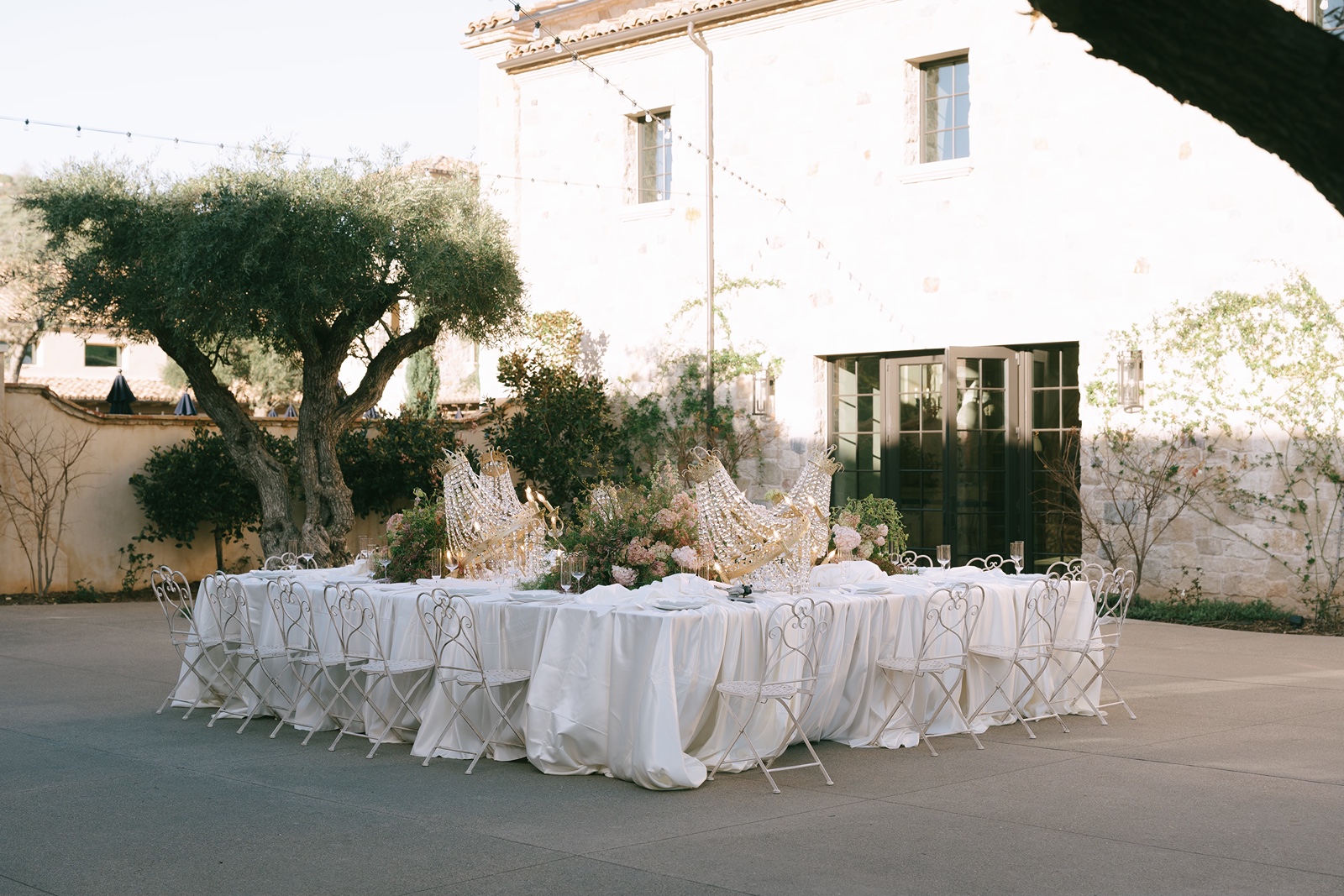 Outdoor wedding reception setup at Monserate Winery
