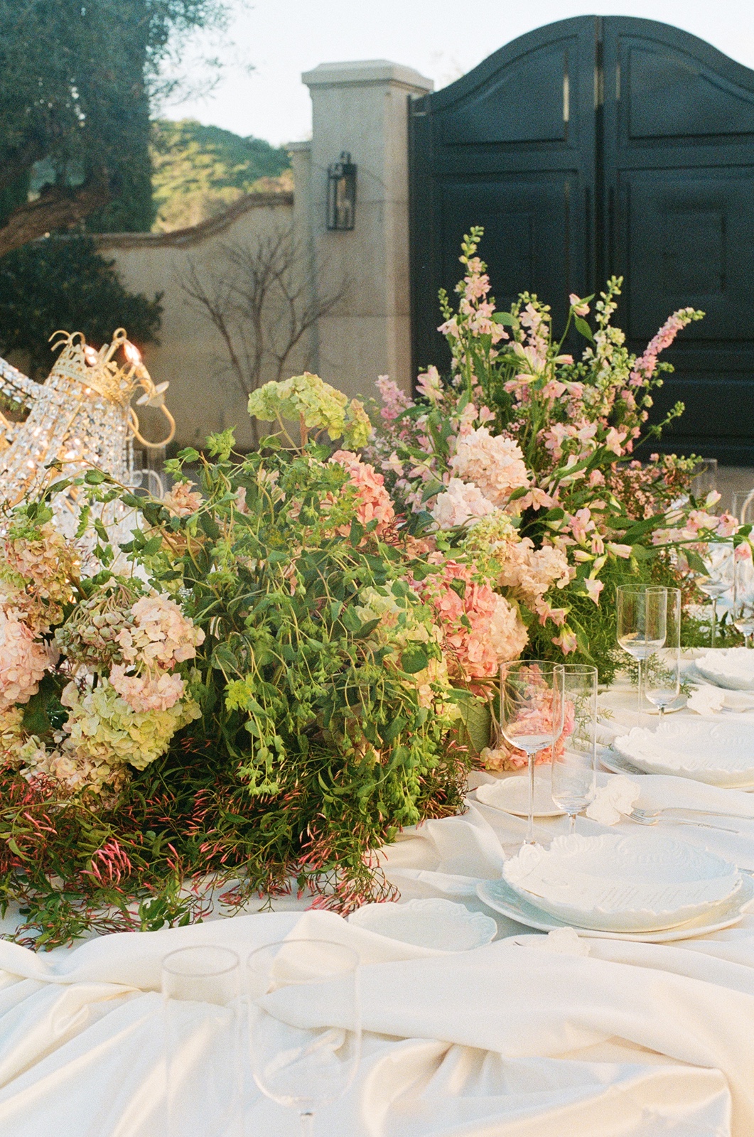 Green and pink wedding flowers at the Monserate Winery wedding