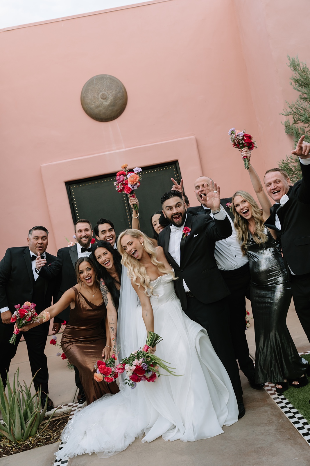 Bride and groom with their wedding party at Sands Hotel and Spa