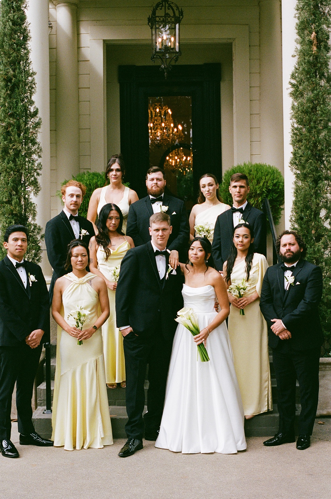 Wedding party smiles for a photo at the destination wedding in California