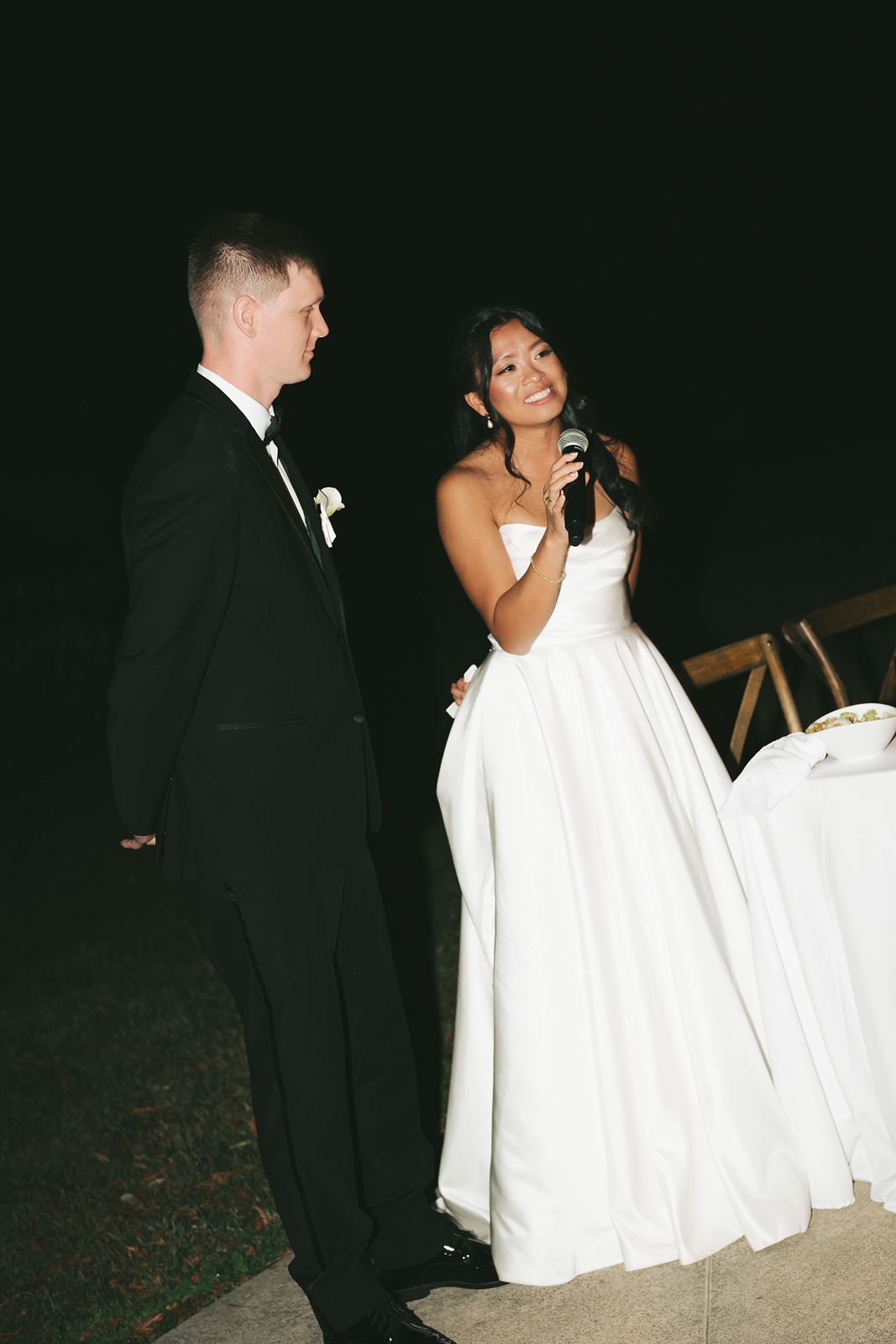Bride and groom give a speech at the destination wedding in Northern California