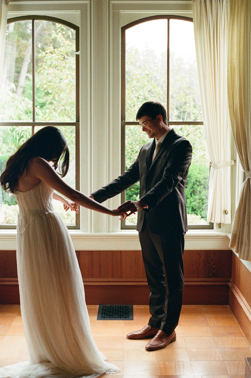 Bride and groom have a first look at their Switzer Farm wedding
