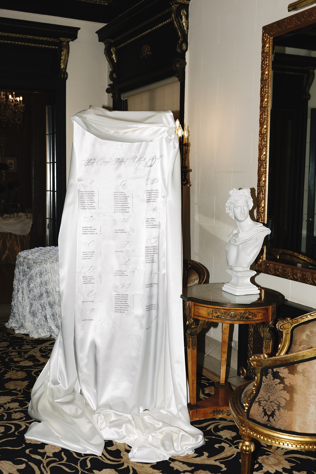 Wedding seating chart at Grand Island Mansion