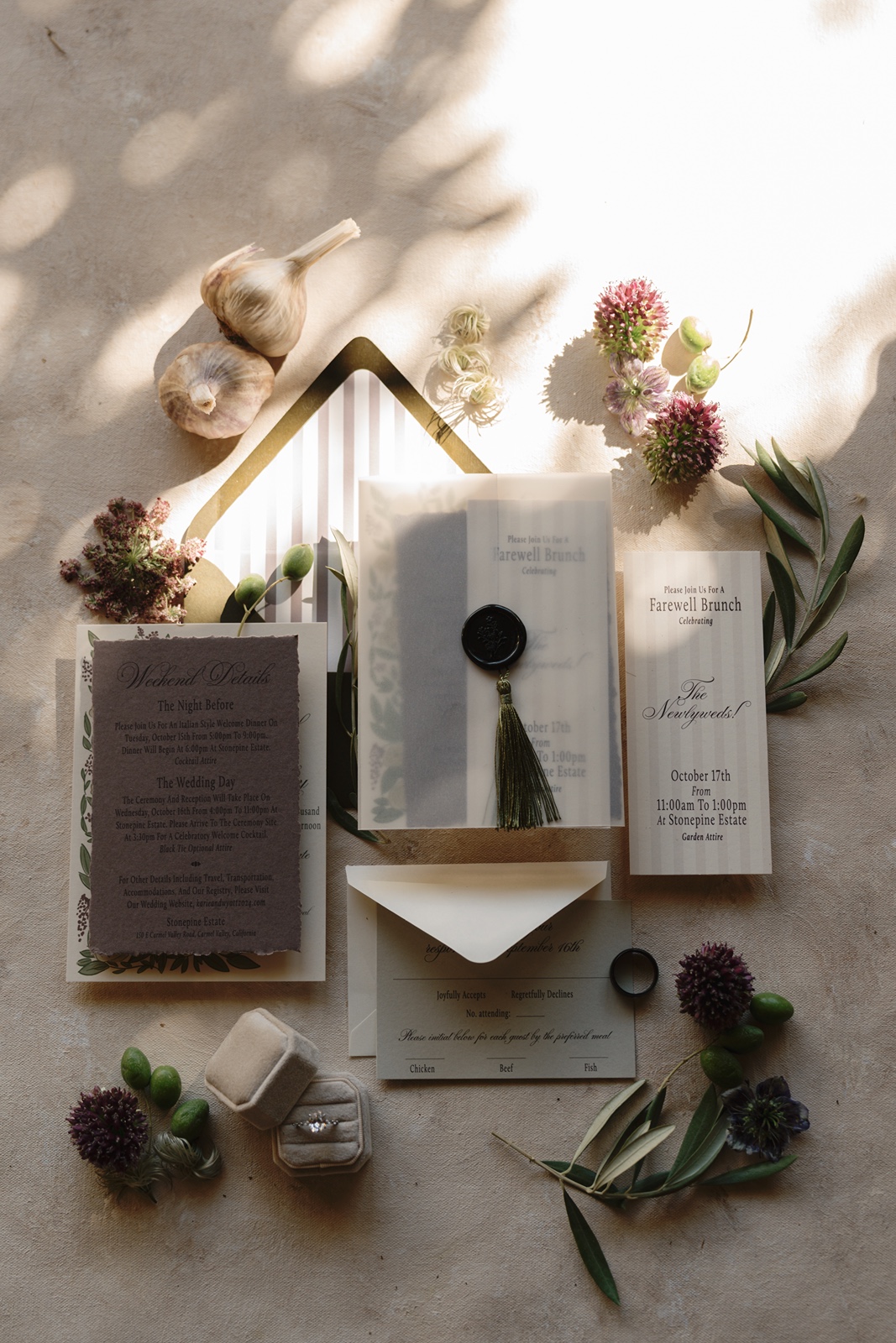 Invitations for the Stonepine Estate wedding